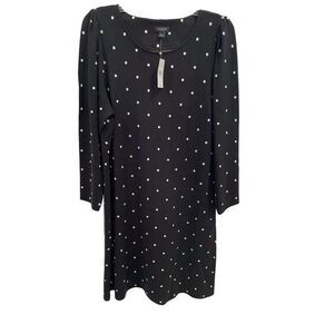 Ann Taylor Factory Women's L Black Polka Dot Knee Length Dress